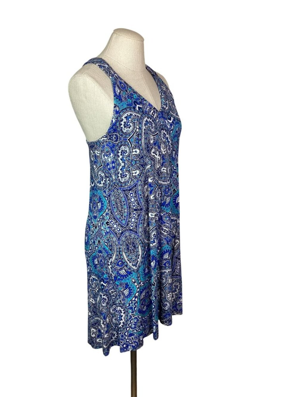 Sigrid Olsen Paisley Sleeveless Racerback Dress Womens Medium Blue Turquiose Whi - Picture 3 of 12